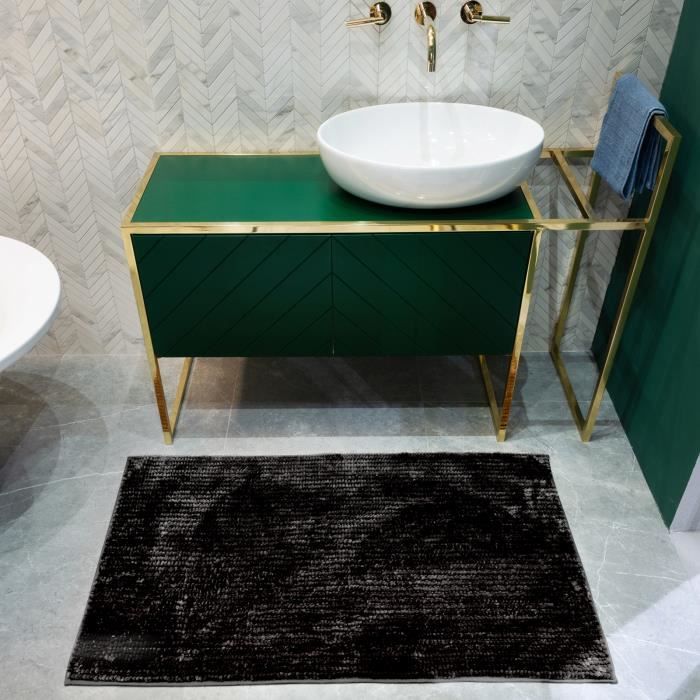 tapis de bain chenille casa pura noir 70x120 cm tapis salle de bain antiderapant standard oeko tex cdiscount maison