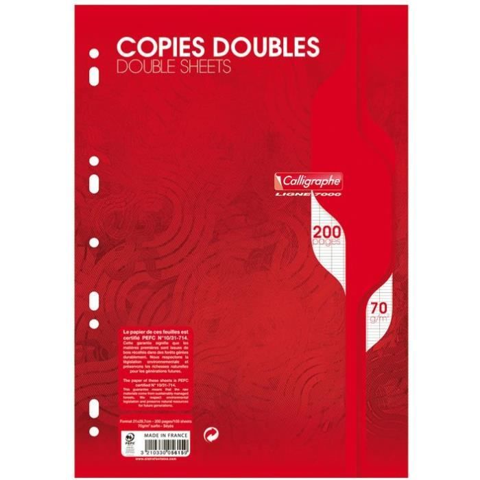 CLAIREFONTAINE Feuilles doubles perforées - 21x29,7cm - 200 pages - 70g