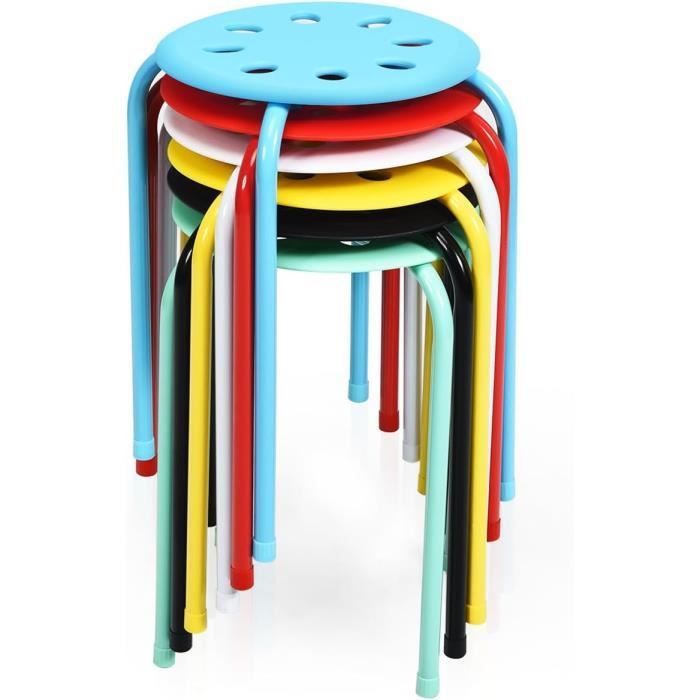 COSTWAY 6 Tabourets Empilables 30 x 40 5 cm (Dia x H) Cadre en Métal Joint en Forme de X Stable pour Cuisine Bistro Multicolore