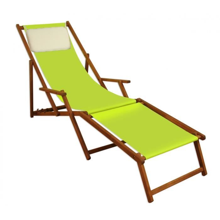 Chaise longue de jardin vert pistache avec repose-pieds, oreiller, bain de soleil pliant 10-306FKH