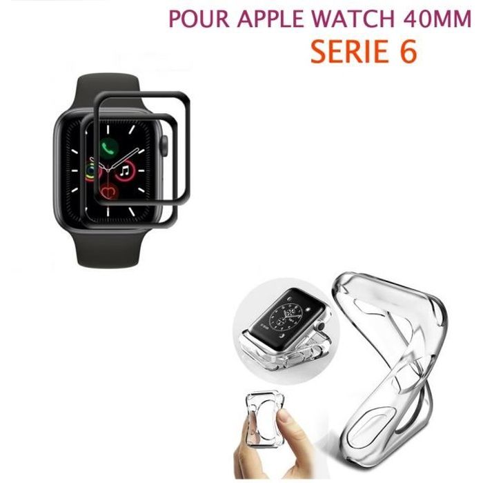 Lot De 2 Verres Trempé 3D Noir Protection écran APPLE WATCH 40MM SERIE 6 COQUE SILICONE