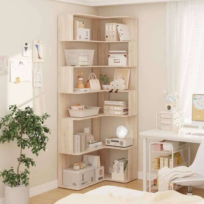 Bibliothèque D'angle En Bois - 3 étagères - Hauteur 91cm - Rangement Pratique