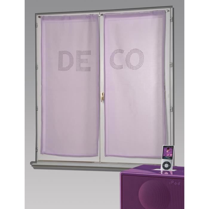 Paire de voilages &eacute;tamine avec strass 'deco' Violet parme 60x130cm