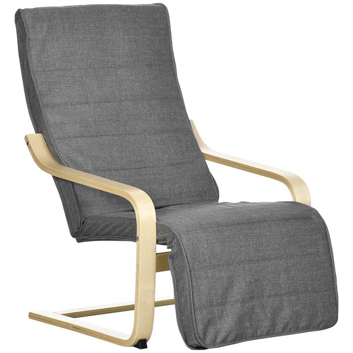 HOMCOM - Fauteuil Luxe - bois massif de bouleau - 94x66.5x100cm - Gris
