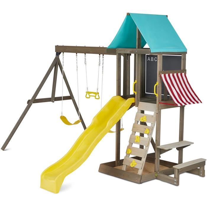 Kidkraft - Aire de jeux portique en bois avec balançoire et toboggan Newport