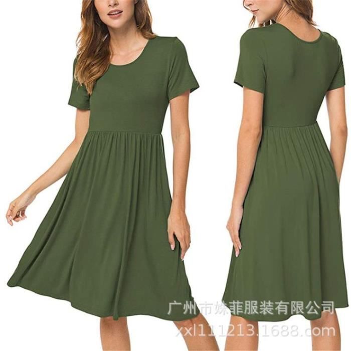 Robe Mi-Longue ?�t?� Col Rond ?�lastique - Vert fenglei Vert - Cdiscount Pr??t-?�-Porter