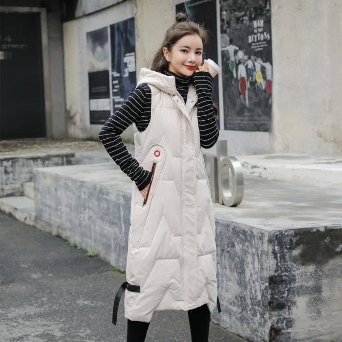 Manteau Femme Longue mode a capuche decontractee Blanc GOGUQ