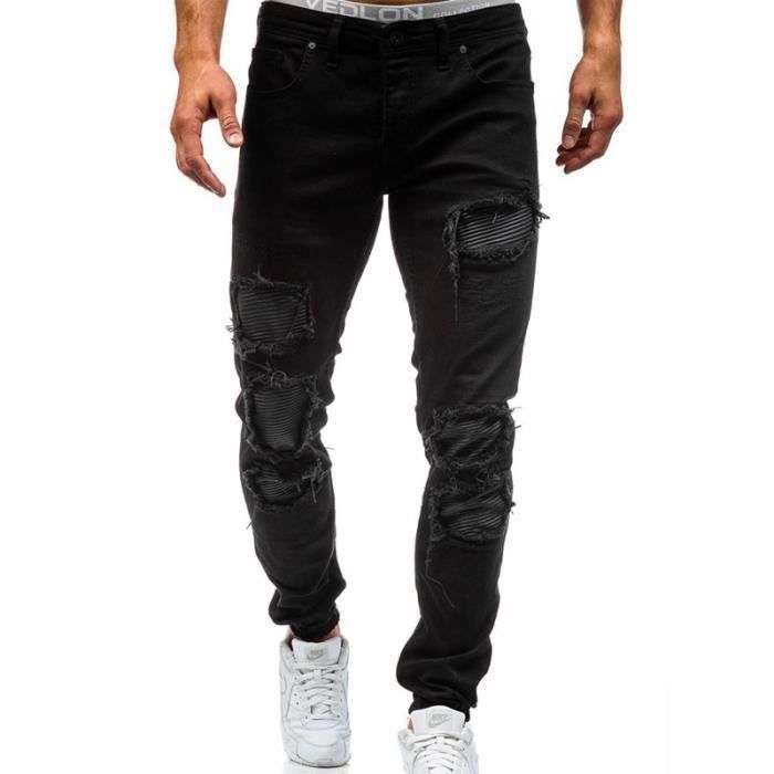 Jeans Homme LEOCLOTHO Slim Noir Coton Fermeture eclair Noir Cdiscount Pret a Porter