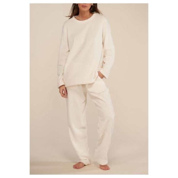 Pyjama Polaire Femme KEBELLO Blanc Veste col tailleur Pantalon  élastique 100% Polyester