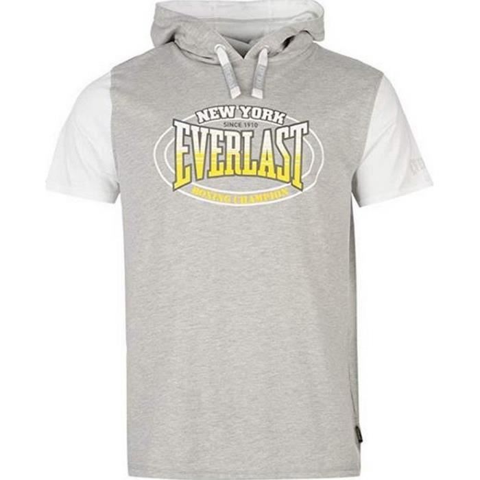 Sweat Gris et Blanc à Capuche Manches Courtes Everlast Homme + 1 T-shirt Offert