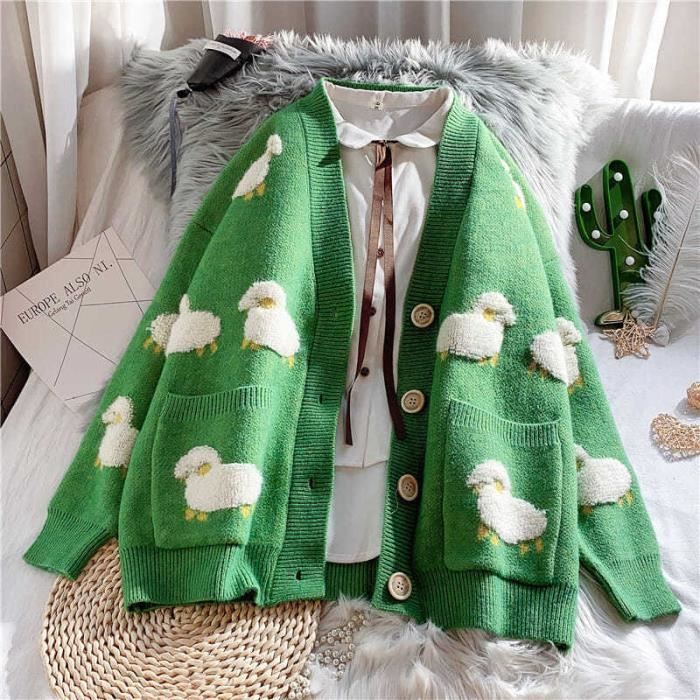PULL Mouton modele Cardigan pull femmes vetements chauds en vrac Style coreen bleu femme Cardigan veste printemps Type green Blanc Cdiscount Pret a Porter