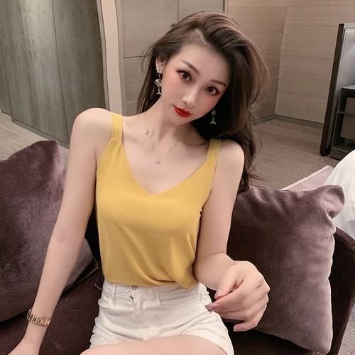 Gilet Coreen mousseline de soie haut pour femme Camis Sexy haut a licou femme sans manches debardeurs pleins grande Type Yellow Blanc Cdiscount Pret a Porter