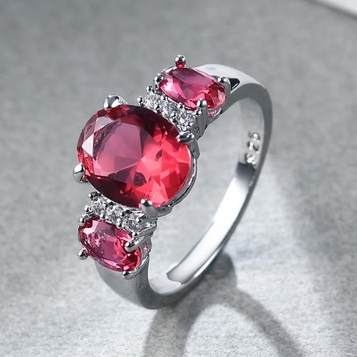 Bague rouge en argent sterling 925 avec topaze taillee princesse Anniversaire Bague de fiancailles pour femme Taille 59 Blanc Achat Vente bague anneau Bague rouge en argent sterling 925