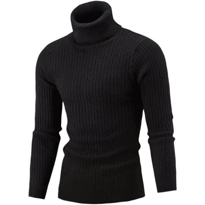 Pull Homme Pull à col roulé Homme Hiver en Tricote Manches Longues Chaud Basique Slim Fit sous-Pull en Maille Chandails Casual(Noir)