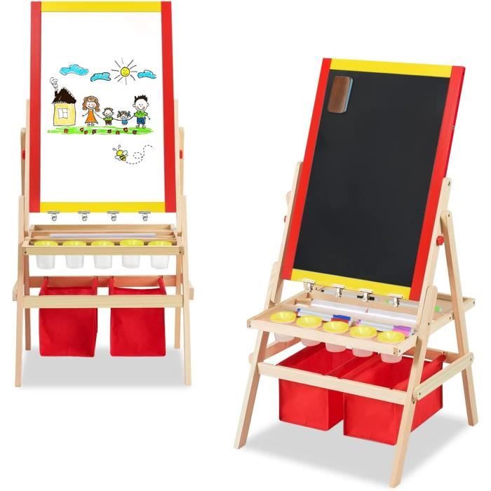 Chevalet Pour Enfants 3-en-1 Réglable - Tableau Blanc Et Noir Double Face - Hauteur Ajustable De 65 à 112 Cm - Rotation à 360°
