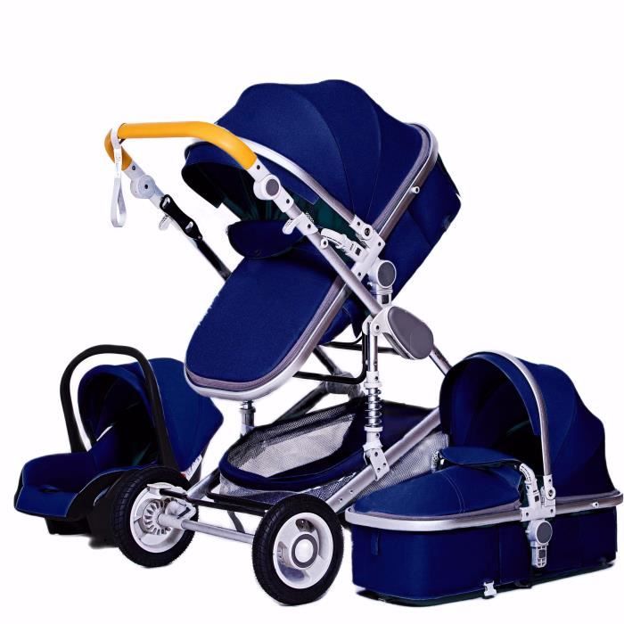 Poussette 3 en 1 Bébé Enfant Siège-Auto Nacelle Réversible Réglable Haute Qualité Roues increvables BLEUNUIT.swapbuyfr