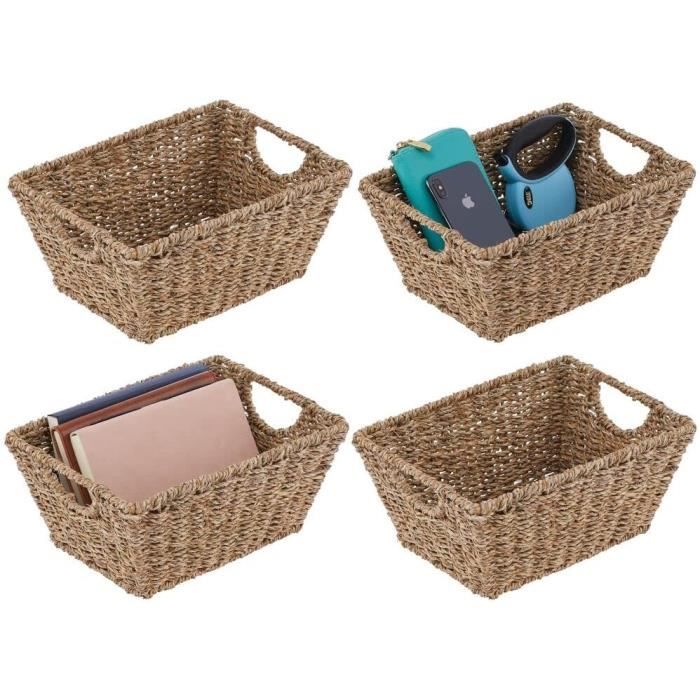 Panier Rangement En Jonc De Mer Naturel - Lot 3 Tailles Avec Poignées