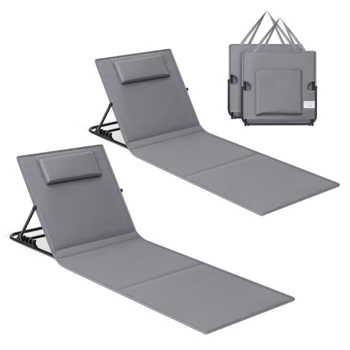 Bain de Soleil avec Appui-tête Lot de 2 Dossier Inclinable Portable avec Bandoulières 158 x 55 cm Gris Ardoise Bain de Soleil avec Appui-tête Lot de 2 Dossier Inclinable Portable avec Bandoulières 158 x 55 cm Gris Ardoise