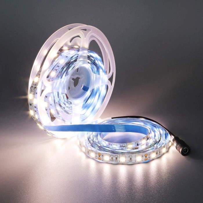 Ruban LED Blanc 5 Mètres - 300 LEDs 5050, Alimentation Non Incluse - Kit éclairage Décoratif