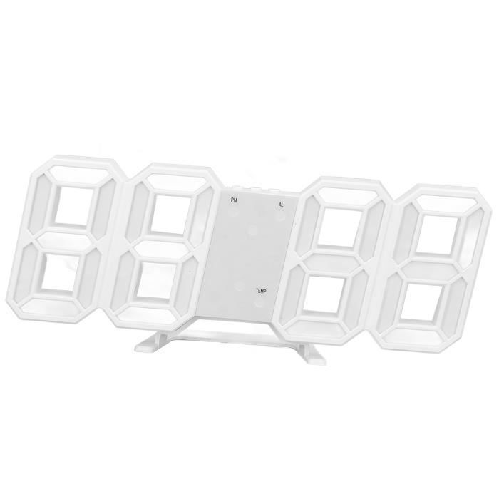 SURENHAP petite horloge numérique Horloge murale LED 3D minimaliste avec cadre blanc luminaire pendule Cadre blanc Caractère blanc