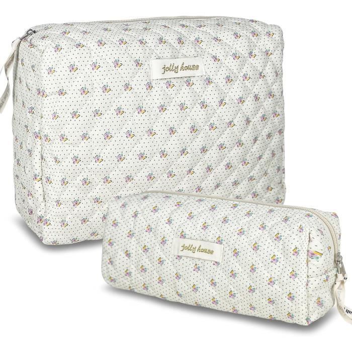 TOPALL Set De 3 Trousse De Toilette Voyage Femme - Motifs Floraux - Grande Capacité - Coton Matelassé