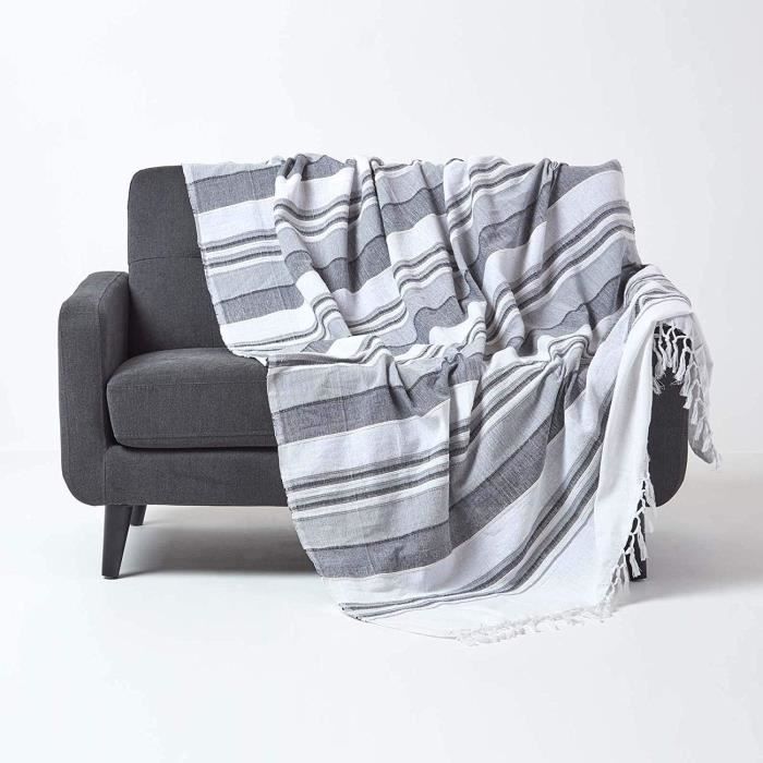 Sac De Couchage Ou Jeté De Lit Vintage Chieftain - Gris à Rayures Rétro - Taille 1 Personne - Pour Camping/Festival