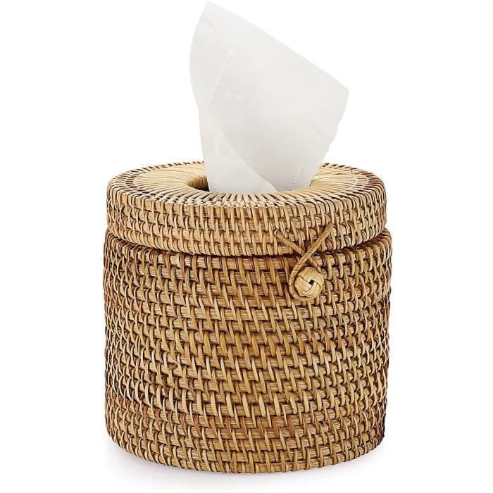 Boîte à Mouchoir En Rotin,Distributeur Rond Boîte De Papier