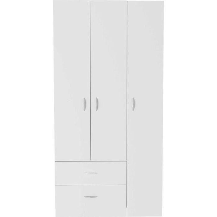 TUHOME 3 porte Armoire Austral, 90cm A, 180cm A, 47cm P, Blanc
