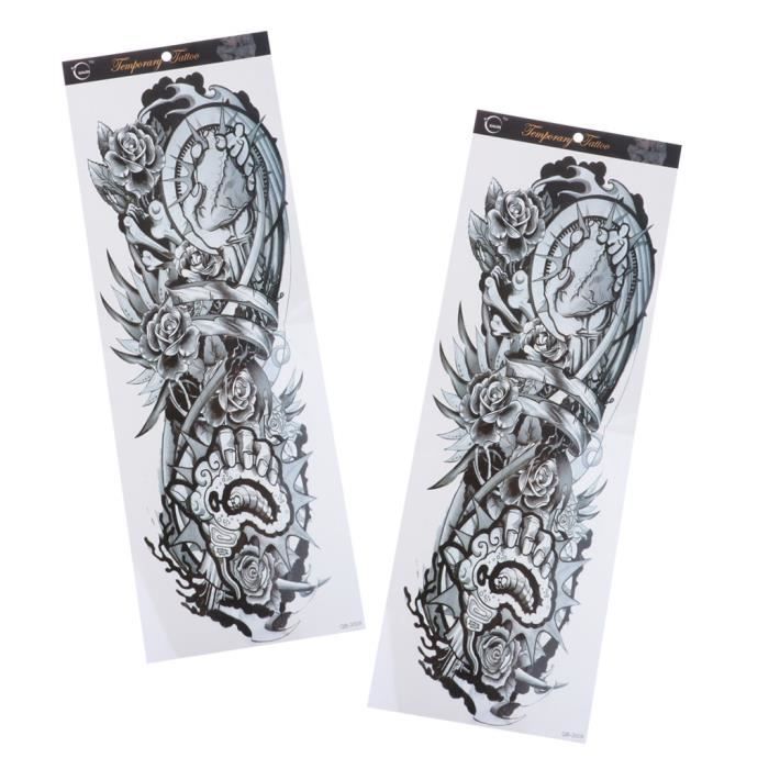 2pcs 3d Faux Bras Complet Bras Tatouage Temporaire Autocollants Pour Hommes Main De Fleur Cdiscount Au Quotidien