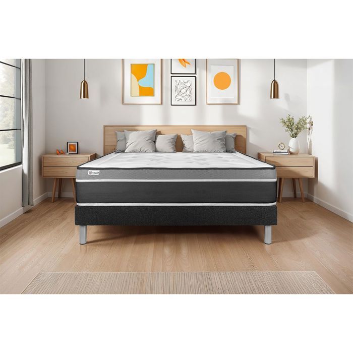 Ensemble Matelas Sommier 160x200 cm - Sommier Noir (en kit) - Vital Care Noir