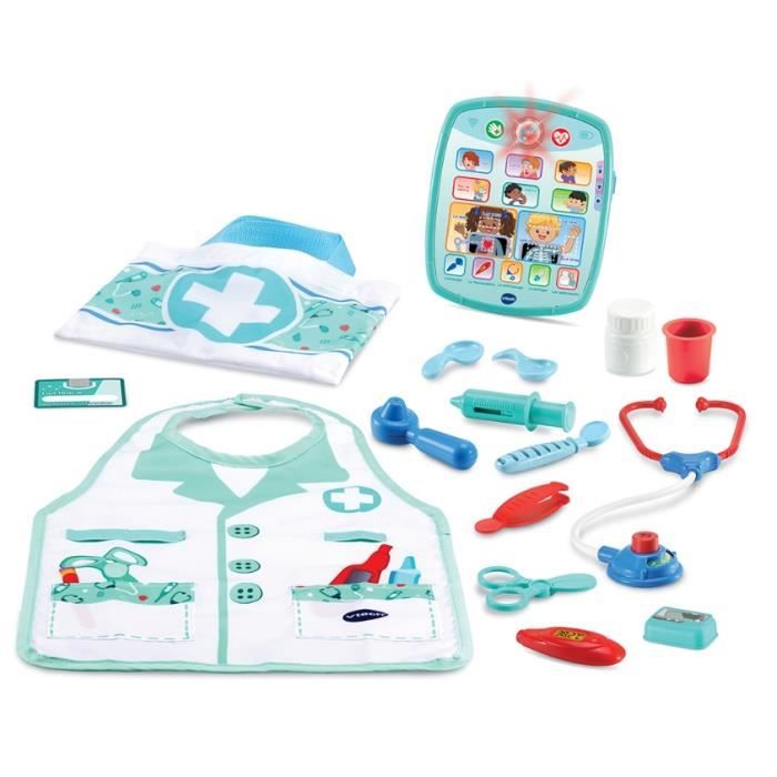 Malette Coffret Apprenti Docteur enfant 2 5 ans Kit medical 15 accessoires et tablette interactive Set Jouet imitation et carte