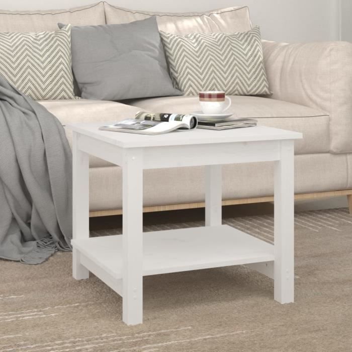 tip - tables basses - table basse blanc 50x50x45 cm bois massif de pin - haute qualite - dx8214