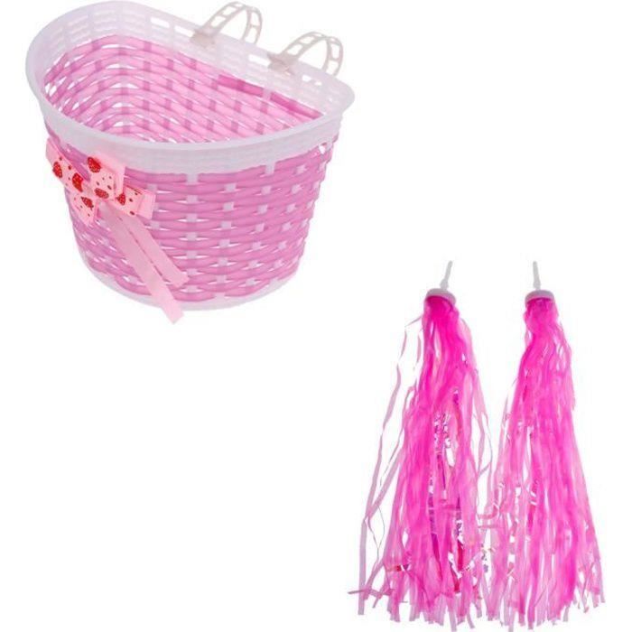 CA00141 Panier Avant de Velo avec 2pcs Tassel Glands de Poignee Accessoire Velo Enfant Fille Rose