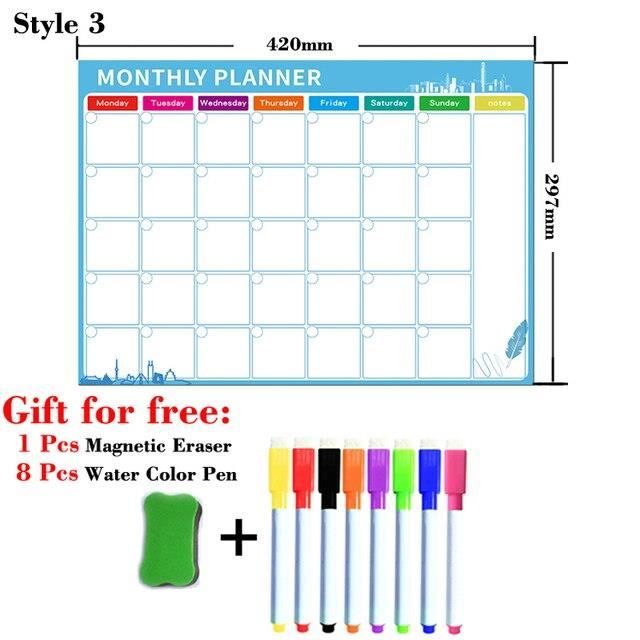 Emploi Du Temps Magnétique Effaçable Pour Frigo - 28x21 Cm, Avec 4 Marqueurs, Semainier, Planificateur Repas, Organisation Familiale