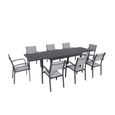 Table de jardin extensible en aluminium 270cm + 8 fauteuils empilables textilène anthracite gris - MILO 8-1