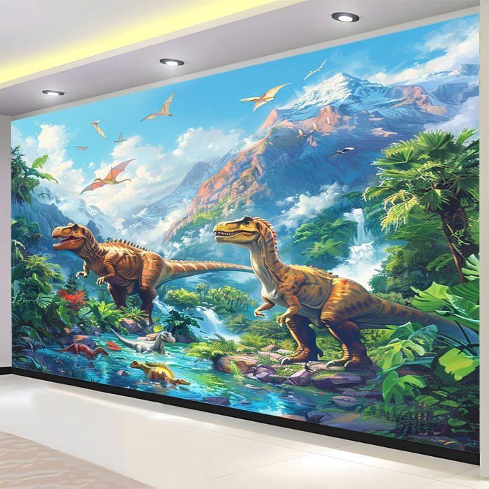 Papier Peint Panoramique 3D ForêT de Dinosaures de Dessin Animé Papier ...