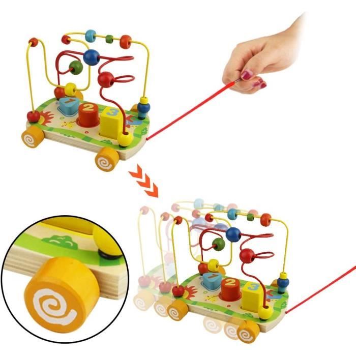 Labyrinthe De Perles En Bois Jacootoys – Circuit Animaux, Ventouse, Boulier Intégré, Dès 1 An