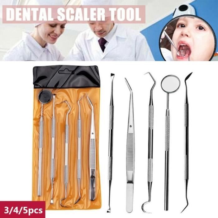 Miroir dentaire en acier inoxydable,outils de dentiste,Kit d'instruments de  chirurgie dentaire,pincettes,sonde- 5pcs[F97498]