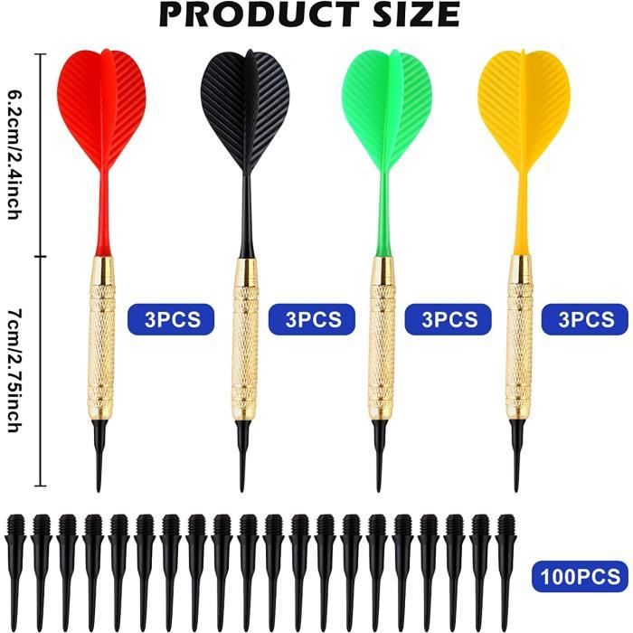 Set De Fléchettes 12 Pièces 18 G – Pointes Souples, Canon Rainuré, 7 Couleurs De Voilures – Accessoires Offerts : 50 Pointes, 20 Joints Toriques, 12 Voilures – Idéal Pour Débutants Et Pros