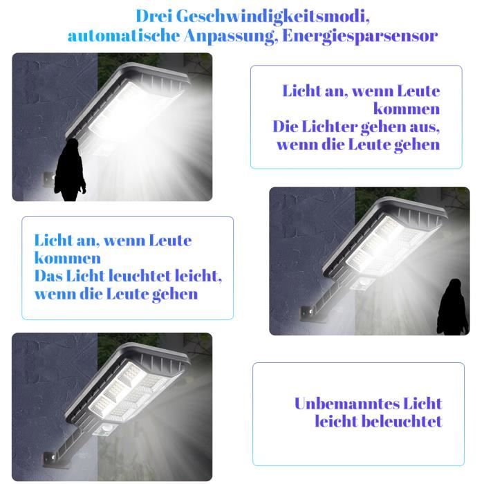 1200W Led Réverbères Lampadaire Solaire Exterieur Avec Télécommande, 6500K 1170 Leds Spot