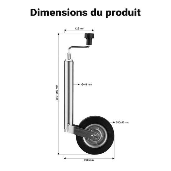 Roue Jockey Double Wiltec 6 | Capacité 680 Kg | Hauteur Levage 270 Mm | Pour Caravane, Remorque