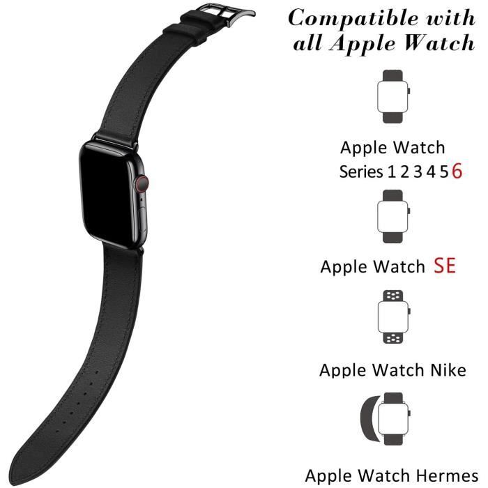 Bracelets de remplacement pour montres connectées XCool Compatible avec  Bracelet Apple Watch 44mm 42mm, Cuir Marron avec 1