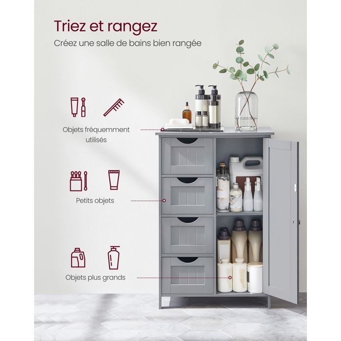 VASAGLE Meuble de Salle de Bain, Meuble de Rangement, Armoire sur Pied