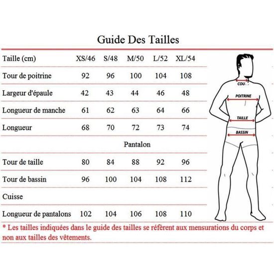 Tableau taille on sale costume homme