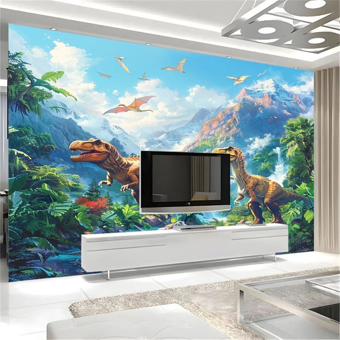 Papier Peint Panoramique 3D ForêT de Dinosaures de Dessin Animé Papier ...