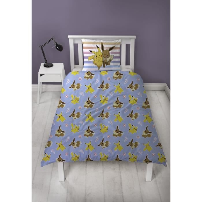 Parure De Lit Enfant Pokémon Pikachu - Housse De Couette 140x200 Cm + Taie D'oreiller 70x90 Cm - 100% Coton, Certifié Öko-Tex - Lavable Machine