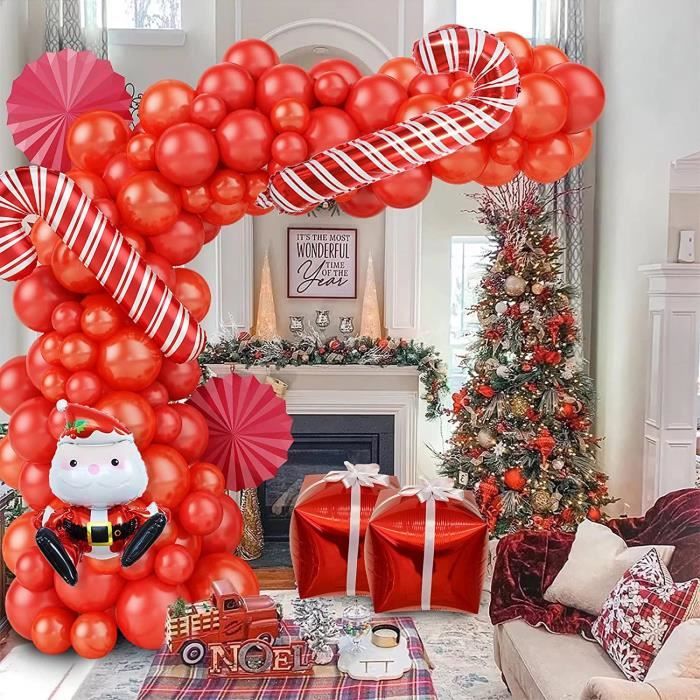 200 pièces Boîte de Noël Ballon Guirlande Arche Kit Bonbons de Noël Canne  Moulin à vent Design Ballons Cadeau Boîte Ballons Étoile Ballons