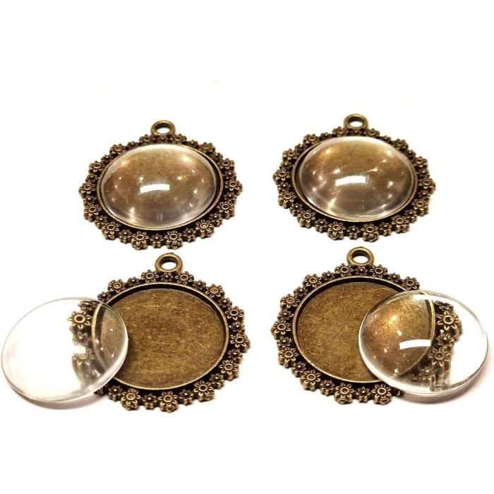 Perlin Lot de 10 pièces de 5 breloques vides lunette plateau médaillons en métal pendentif montures bijoux 18 x 13 mm ovale 5 pièces en verre transparent cabochon kit de bricolage
