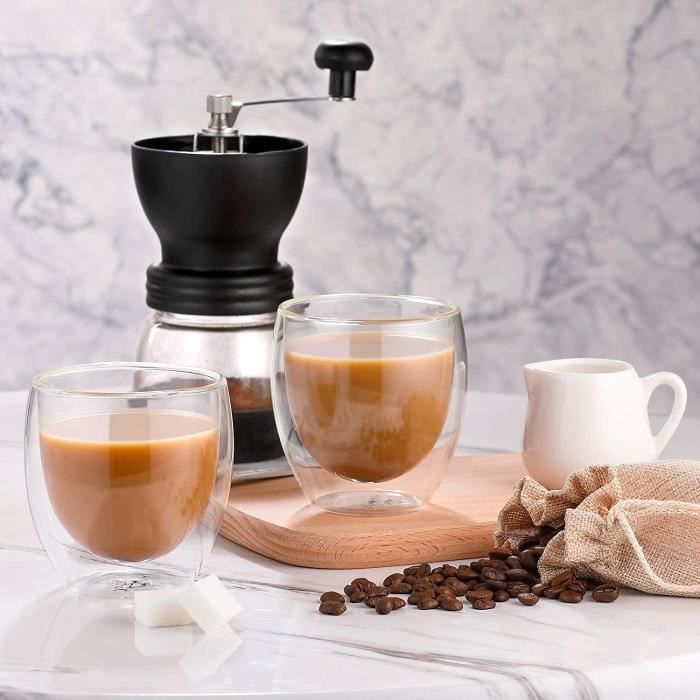 4 Tasse À Café Double Paroi Avec Poignée de 350ml pour Latte