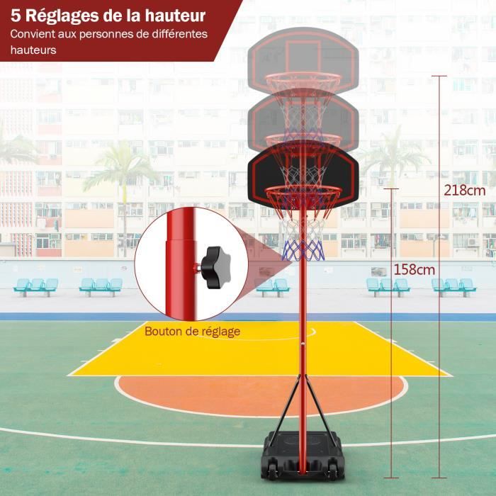 COSTWAY Panier de Basket-Ball sur Pied 228-265cm Hauteur Réglable